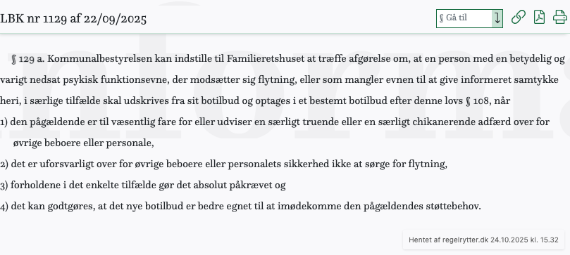 Screenshot af § 129 a. fra retsinformation.dk