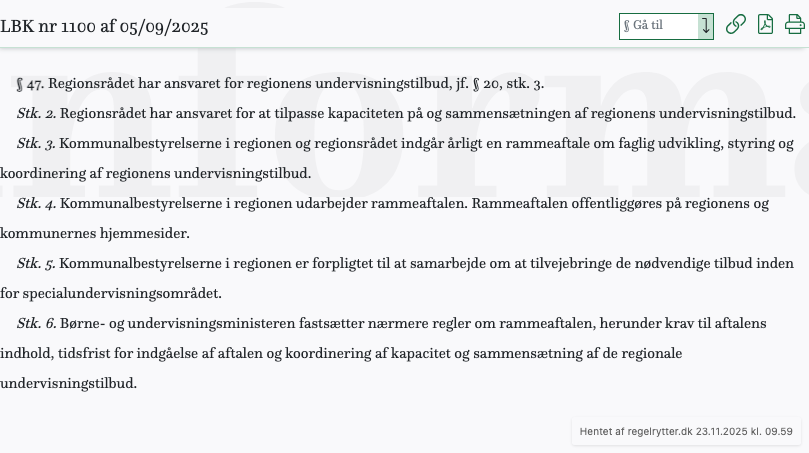 Screenshot af § 47. fra retsinformation.dk