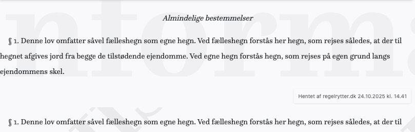 Screenshot af Hegnsloven fra retsinformation.dk