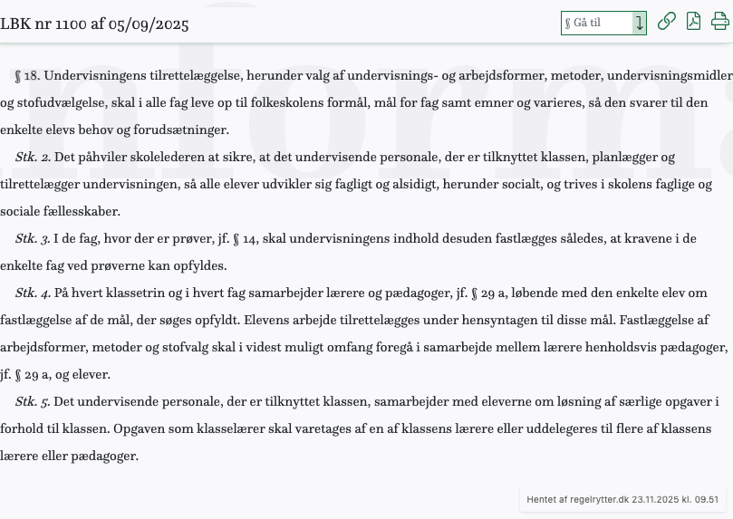Screenshot af § 18. fra retsinformation.dk