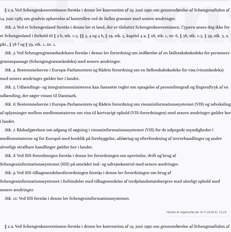 Screenshot af § 2 a. fra retsinformation.dk