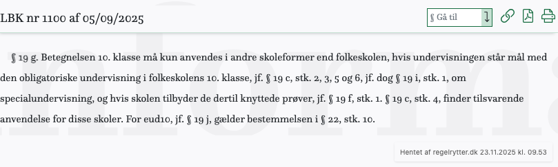 Screenshot af § 19 g. fra retsinformation.dk