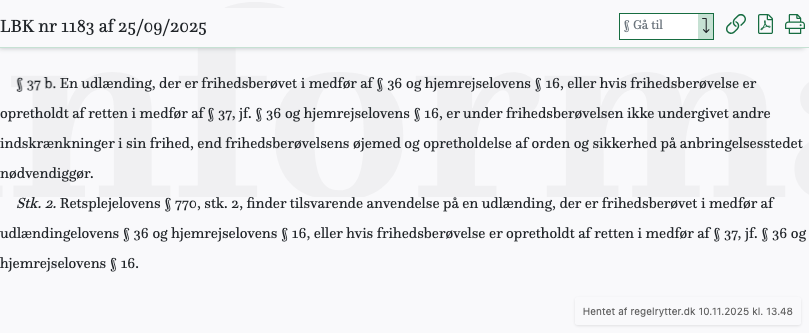 Screenshot af § 37 b. fra retsinformation.dk