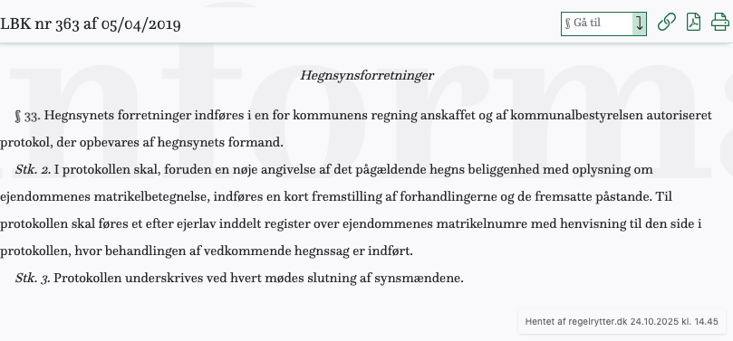Screenshot af § 33. fra retsinformation.dk