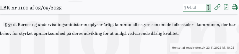 Screenshot af § 57 d. fra retsinformation.dk