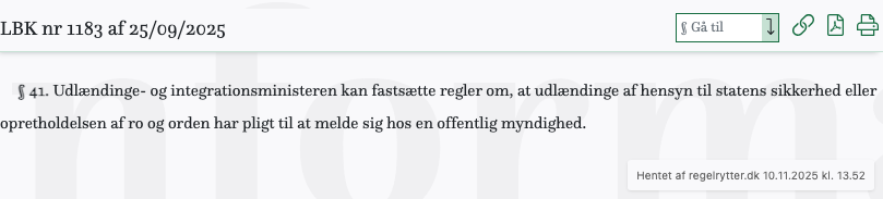 Screenshot af § 41. fra retsinformation.dk