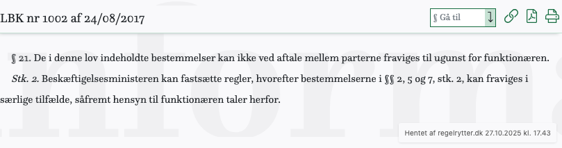 Screenshot af § 21. fra retsinformation.dk