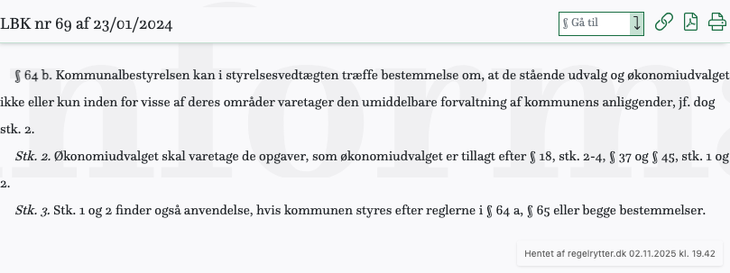 Screenshot af § 64 b. fra retsinformation.dk