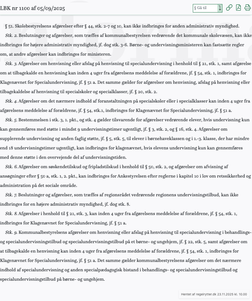 Screenshot af § 51. fra retsinformation.dk