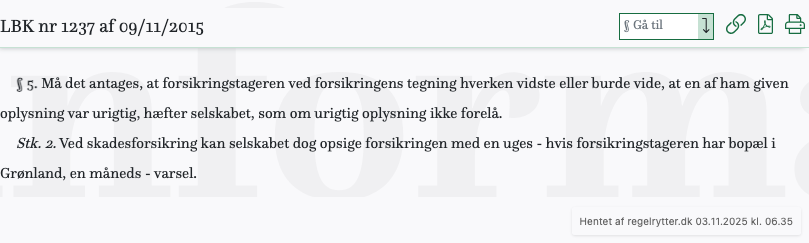 Screenshot af § 5. fra retsinformation.dk