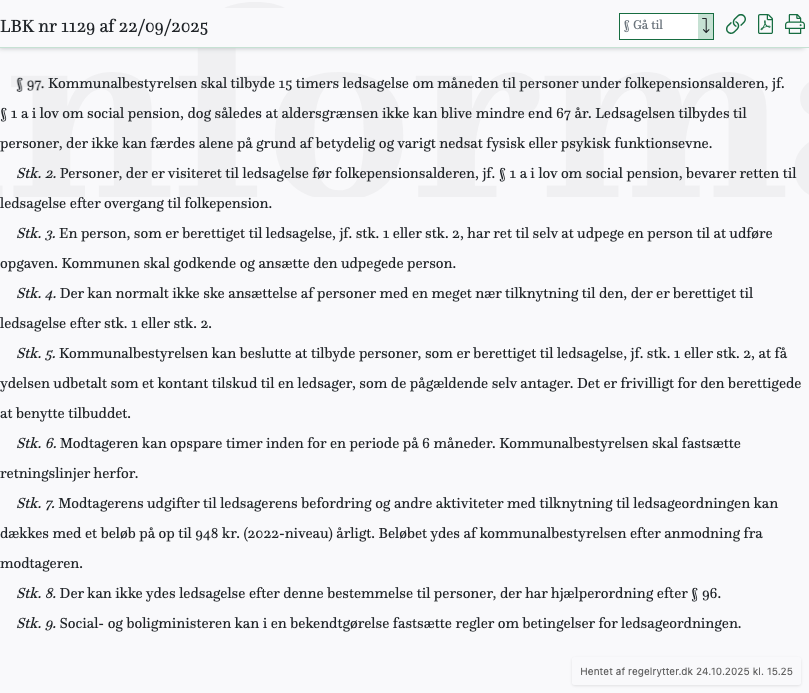 Screenshot af § 97. fra retsinformation.dk