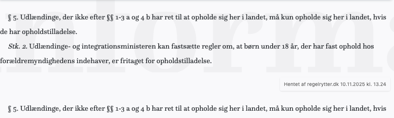 Screenshot af § 5. fra retsinformation.dk