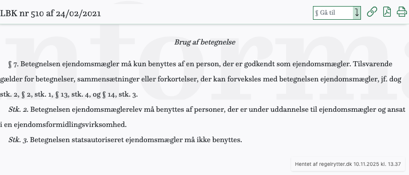 Screenshot af § 7. fra retsinformation.dk