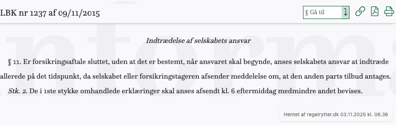 Screenshot af § 11. fra retsinformation.dk